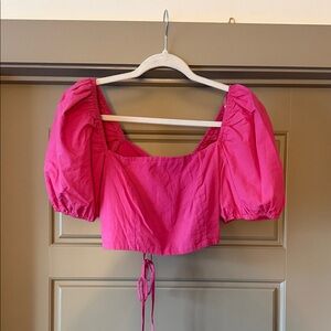 HYFVE Fuchsia Puff Sleeve Crop Top